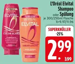 Edeka L'Oréal Elvital Shampoo oder Spülung Angebot