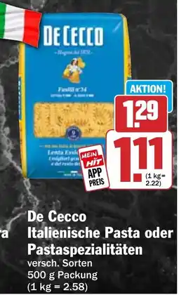 HIT De Cecco Italienische Pasta oder Pastaspezialitäten Angebot