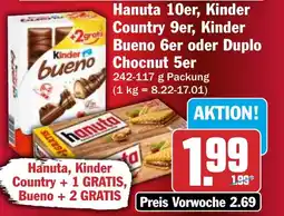HIT Hanuta 10er, Kinder Country 9er, Kinder Bueno 6er oder Duplo Chocnut 5er Angebot