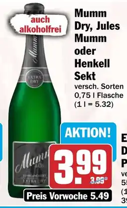 HIT Mumm Dry, Jules Mumm oder Henkell Sekt Angebot