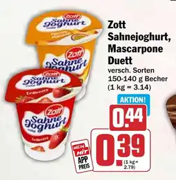 HIT Zott Sahnejoghurt, Mascarpone Duett Angebot