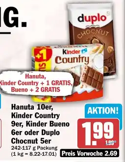 HIT Hanuta 10er, Kinder Country 9er, Kinder Bueno 6er oder Duplo Chocnut 5er Angebot