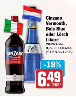 HIT Cinzano Vermouth, Bols Blue oder Lörch Liköre Angebot