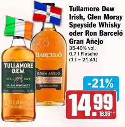 HIT Tullamore Dew Irish, Glen Moray Speyside Whisky oder Ron Barceló Gran Añejo Angebot