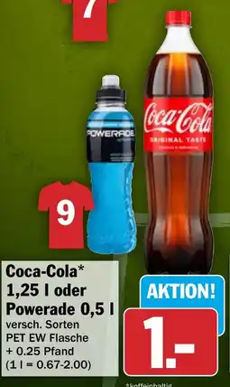 HIT Coca-Cola 1,25 I oder Powerade 0,5 l Angebot