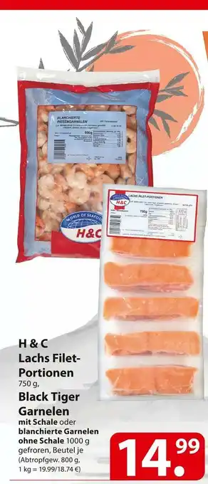 Famila Nord Ost H & c lachs filet- portionen oder black tiger garnelen Angebot