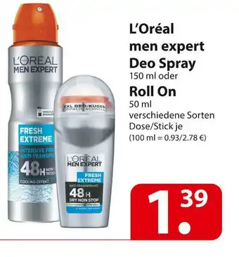 Famila Nord Ost L’oréal men expert deo spray oder roll on Angebot