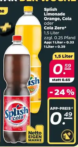 Netto Splish limonade orange, cola oder cola zero Angebot