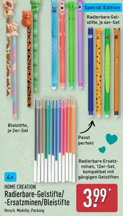 Aldi Nord HOME CREATION Radierbare-Gelstifte/ Ersatzminen/Bleistifte Angebot