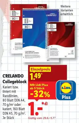 Lidl CRELANDO Collegeblock Angebot