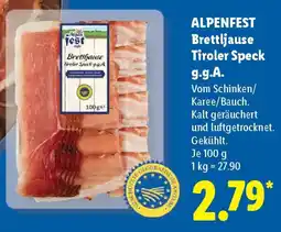 Lidl ALPENFEST Brettljause Tiroler Speck g.g.A. Angebot