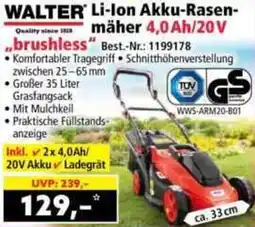 Norma WALTER Li-Ion Akku-Rasenmäher 4,0 Ah/20V ,,brushless" Angebot