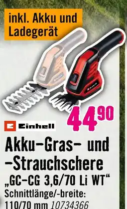 Hornbach Einhell akku-gras- und -strauchschere gc-cg 3,6/70 li wt Angebot
