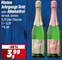 Simmel Mumm Jahrgangs Sekt oder Alkoholfrei Angebot