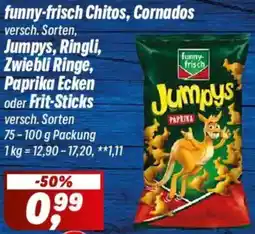 Simmel funny-frisch Chitos, Cornados, Jumpys, Ringli, Zwiebli Ringe, Paprika Ecken oder Frit-Sticks Angebot