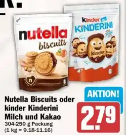 AEZ Nutella Biscuits oder kinder Kinderini Milch und Kakao Angebot