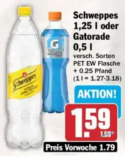 AEZ Schweppes 1,25 I oder Gatorade 0,5 l Angebot