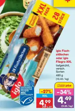 Netto Marken-Discount iglo Fischstäbchen oder iglo Filegro XXL Angebot