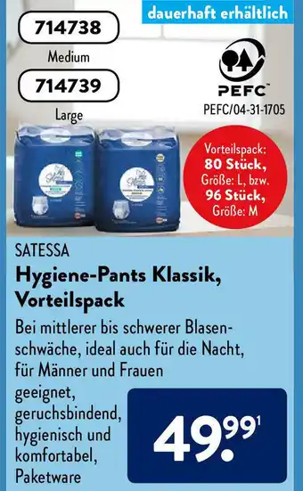 Aldi Süd Satessa Hygiene Pants Klassik, Vorteilspack Angebot