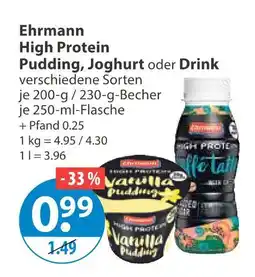 V Markt Ehrmann high protein pudding, joghurt oder drink Angebot