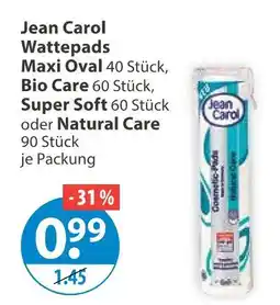 V Markt Jean carol wattepads maxi oval, bio care, super soft oder natural care Angebot