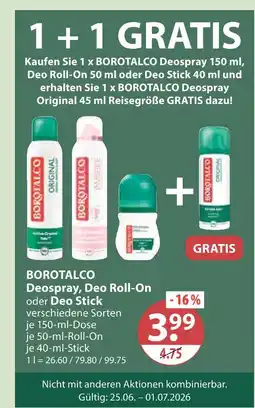 V Markt Borotalco deospray, deo roll-on oder deo stick Angebot