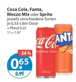 V Markt Coca cola, fanta, mezzo mix oder sprite Angebot