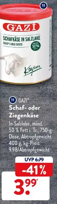 Aldi Süd Gazi Schaf oder Ziegenkäse 750g Angebot