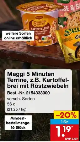 Netto Marken-Discount Maggi 5 Minuten Terrine, z.B. Kartoffelbrei mit Röstzwiebeln Angebot