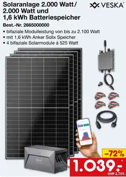 Netto Marken-Discount VESKA Solaranlage 2.000 Watt/ 2.000 Watt und 1,6 kWh Batteriespeicher Angebot
