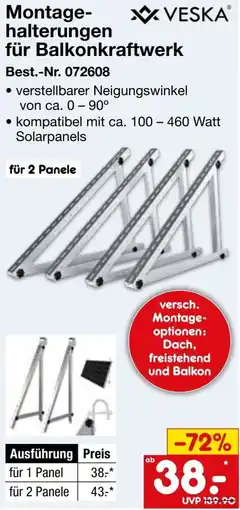 Netto Marken-Discount VESKA Montagehalterungen für Balkonkraftwerk Angebot