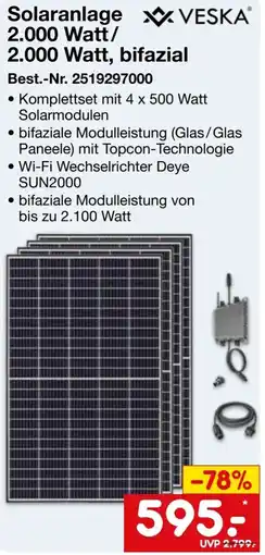 Netto Marken-Discount VESKA Solaranlage 2.000 Watt/ 2.000 Watt, bifazial Angebot