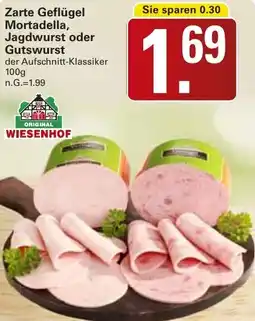 WEZ Wiesenhof zarte geflügel mortadella, jagdwurst oder gutswurst Angebot