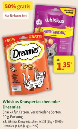 Fressnapf Whiskas Knuspertaschen oder Dreamies Angebot