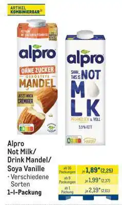 METRO Alpro Not Milk/Drink Mandel/Soya Vanille Angebot