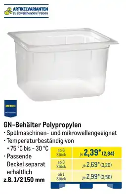 METRO METRO PROFESSIONAL GN-Behälter Polypropylen Angebot