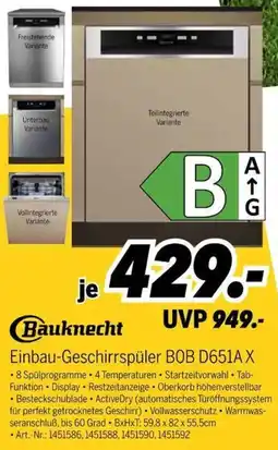 MEDIMAX Bauknecht Einbau-Geschirrspüler B0B D651A X Angebot