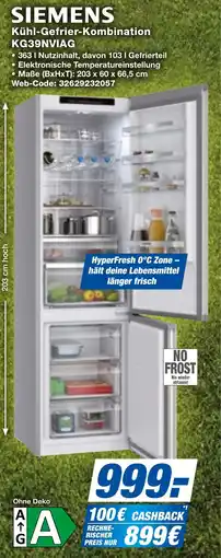 expert Techno Land SIEMENS Kühl-Gefrier-Kombination KG39NVIAG Angebot