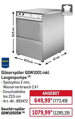 METRO METRO PROFESSIONAL Gläserspüler GGW1001 inkl. Laugenpumpe Angebot