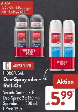 Aldi Süd HIDROFUGAL Deo-Spray oder Roll-On Angebot