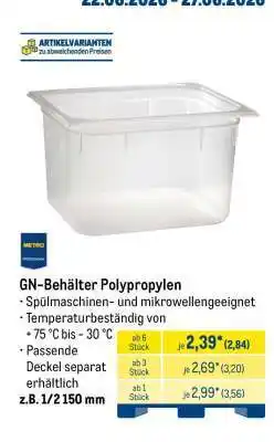 METRO GN-Behälter Polypropylen Angebot
