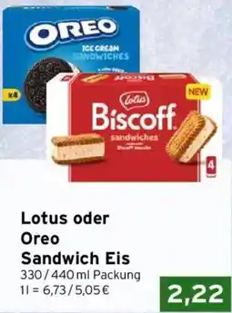 CAP Markt Lotus oder Oreo Sandwich Eis Angebot
