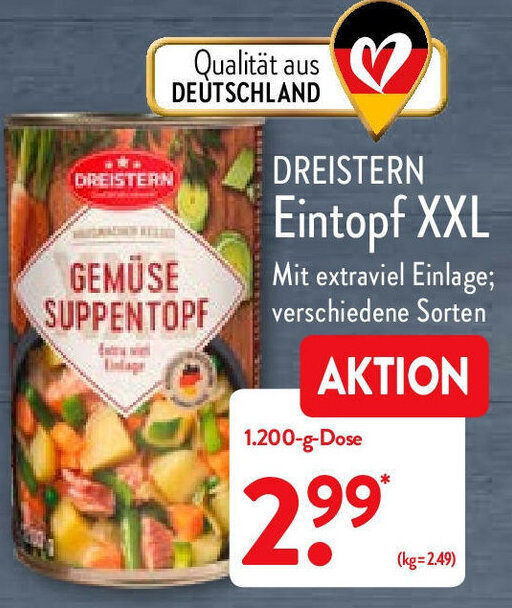 Dreistern Eintopf XXL 1200g Angebot bei Aldi Nord