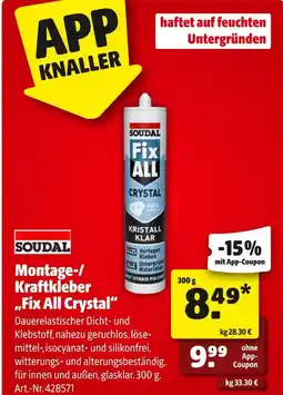 Hagebau Soudal montage-/kraftkleber „fix all crystal“ Angebot