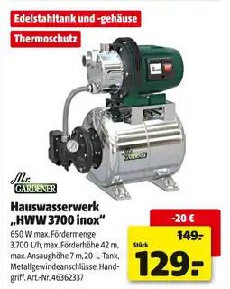Hagebau Mr. gardener hauswasserwerk „hww 3700 inox“ Angebot