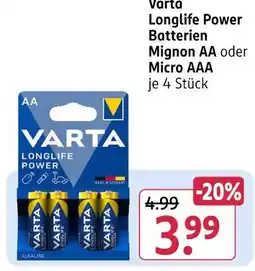 Rossmann Varta longlife power batterien mignon aa Angebot