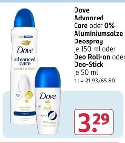 Rossmann Dove advanced care oder 0% aluminiumsalze deospray Angebot