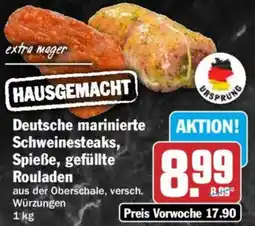 HIT Deutsche marinierte Schweinesteaks, Spieße, gefüllte Rouladen Angebot