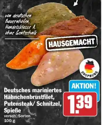HIT Deutsches mariniertes Hähnchenbrustfilet, Putensteak/Schnitzel, Spieße Angebot