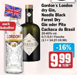 HIT Gordon's London dry Gin, Needle Black Forest Dry Gin oder Pitu Cachaca do Brasil Angebot